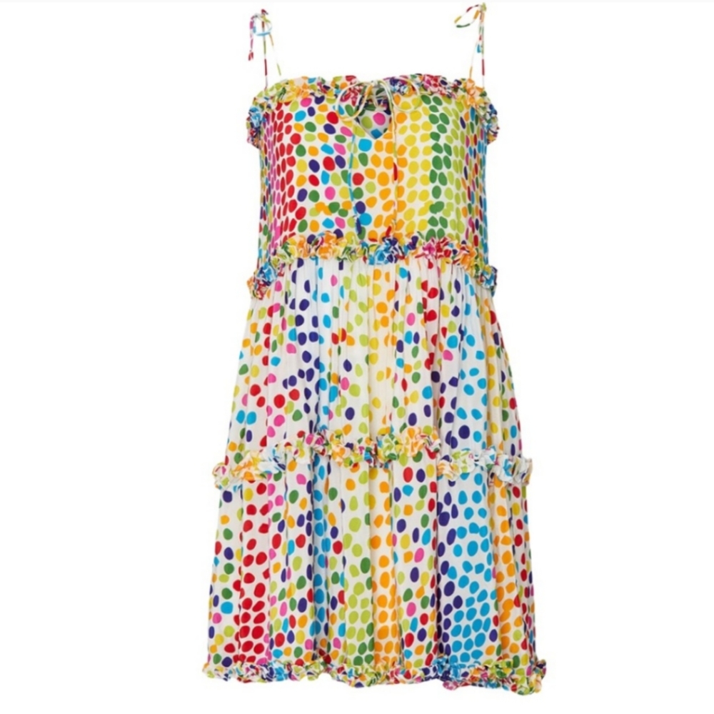 Silk Rainbow Polka Dot Ruffle Babydoll Slip Dress - All Things Mochi - Picture 2 of 9